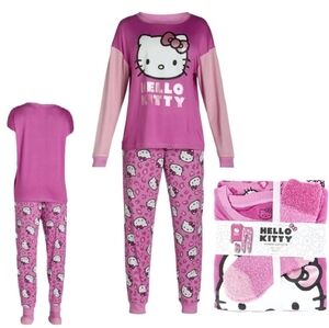 Hello Kitty Womens Pajama Pants‎ Long-Sleeve Top with Socks 3Pcs Sleepwear XL
